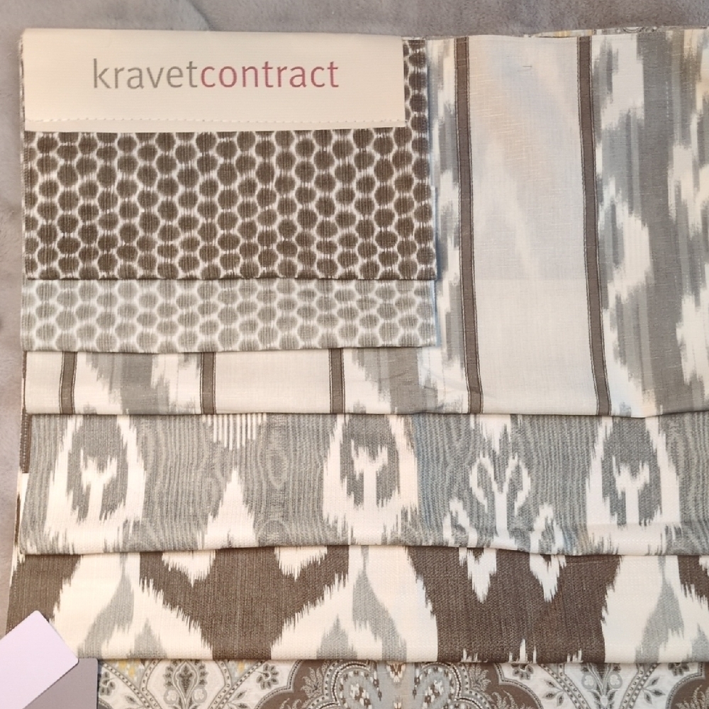 Coordinating Fabric Swatches in Gray, Brown and White- set of 6